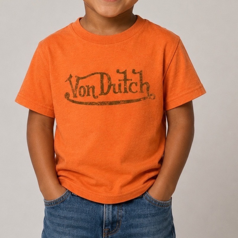 Von Dutch Kids Orange Graphic Logo T-Shirt Short Sleeve Crewneck NWT